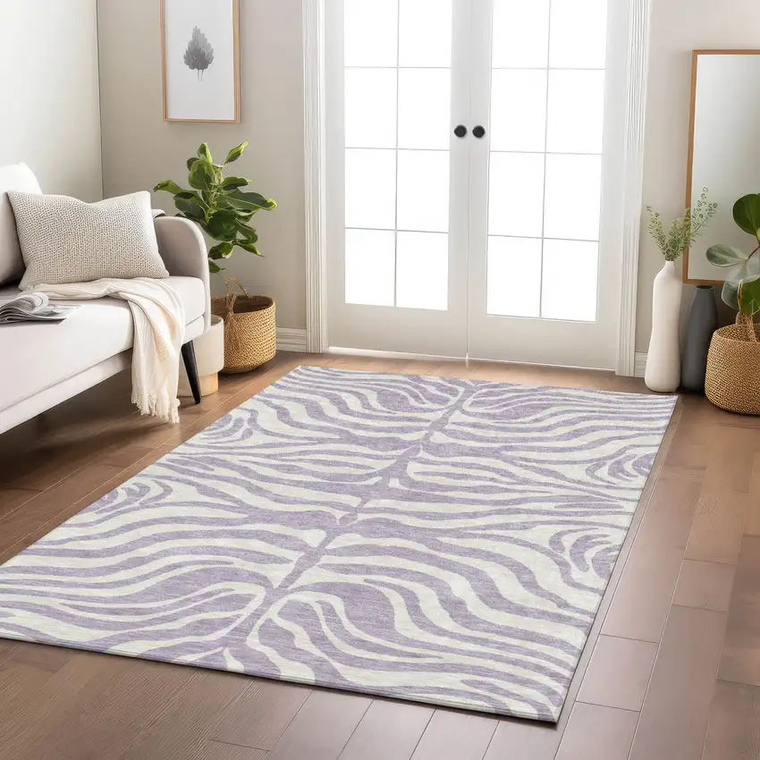 Lavender And Ivory Animal Print Washable Indoor Outdoor Area Rug Photo 9