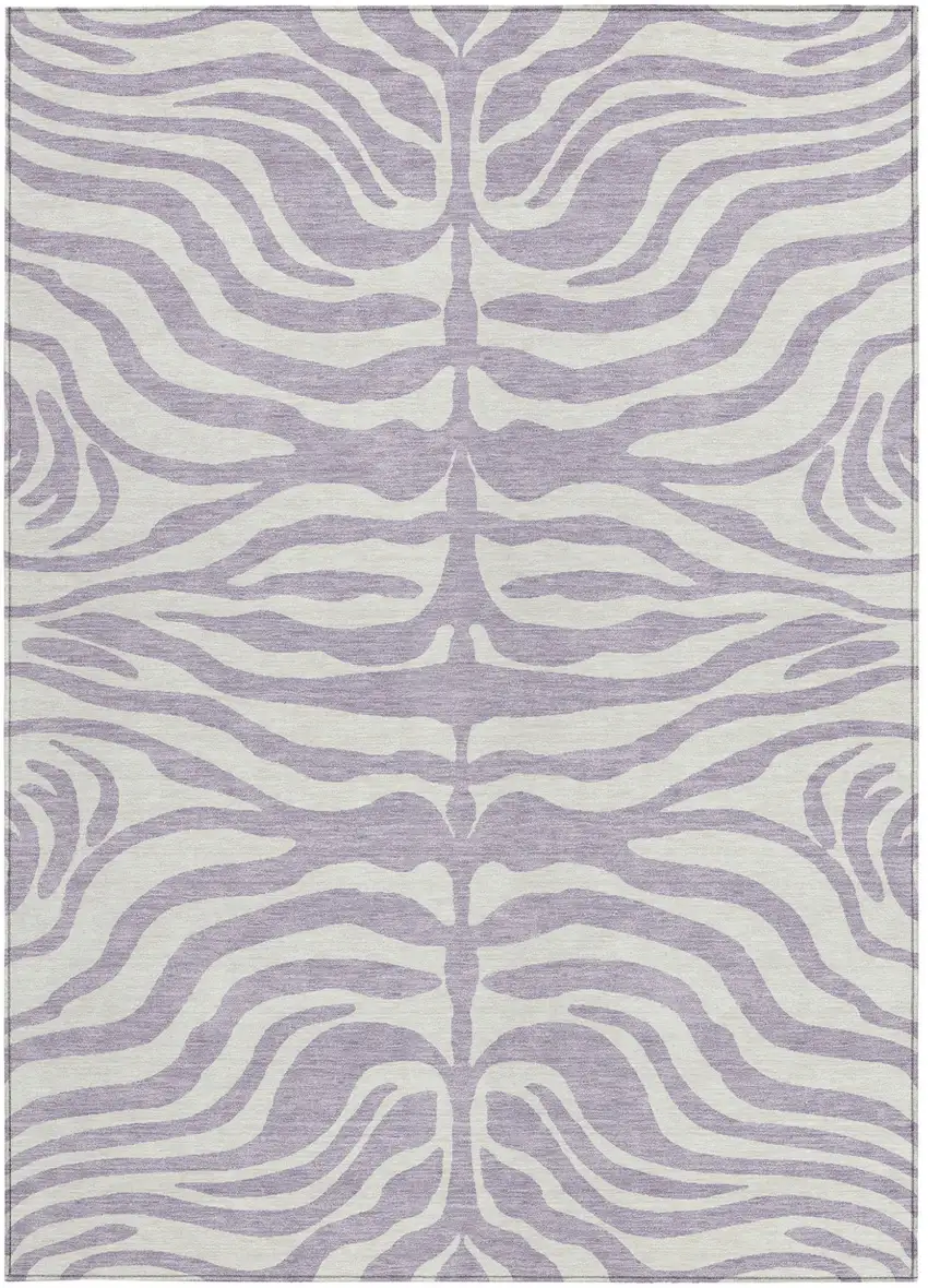 Lavender And Ivory Animal Print Washable Indoor Outdoor Area Rug Photo 6