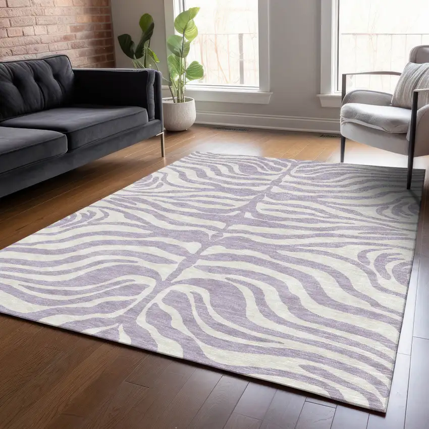 Lavender And Ivory Animal Print Washable Indoor Outdoor Area Rug Photo 8