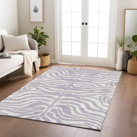 Lavender And Ivory Animal Print Washable Indoor Outdoor Area Rug Photo 9
