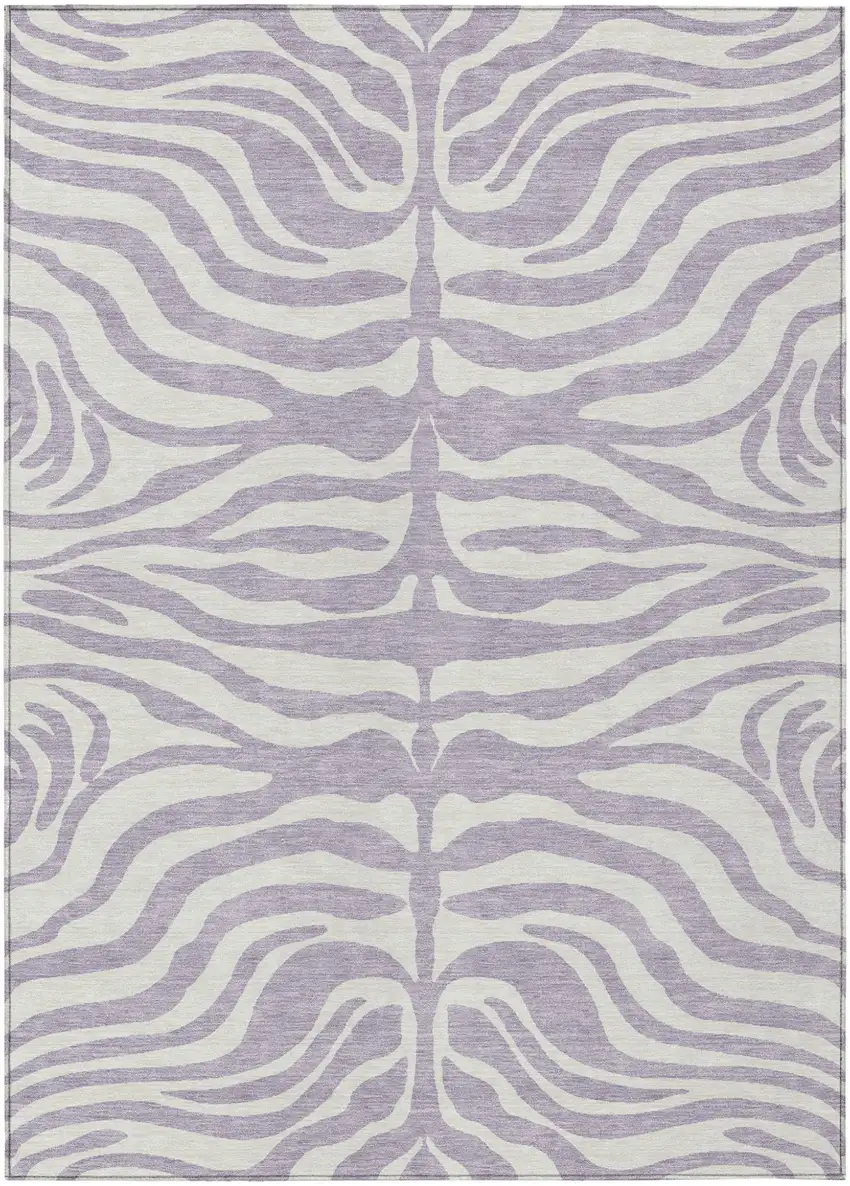 Lavender And Ivory Animal Print Washable Indoor Outdoor Area Rug Photo 2