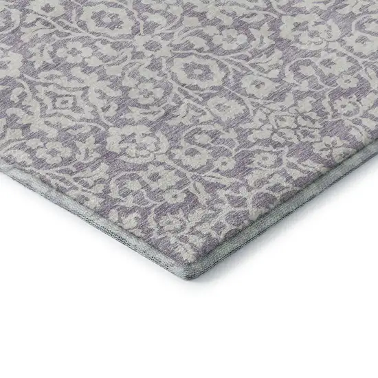 Lavender And Ivory Damask Washable Area Rug With UV Protection Photo 8