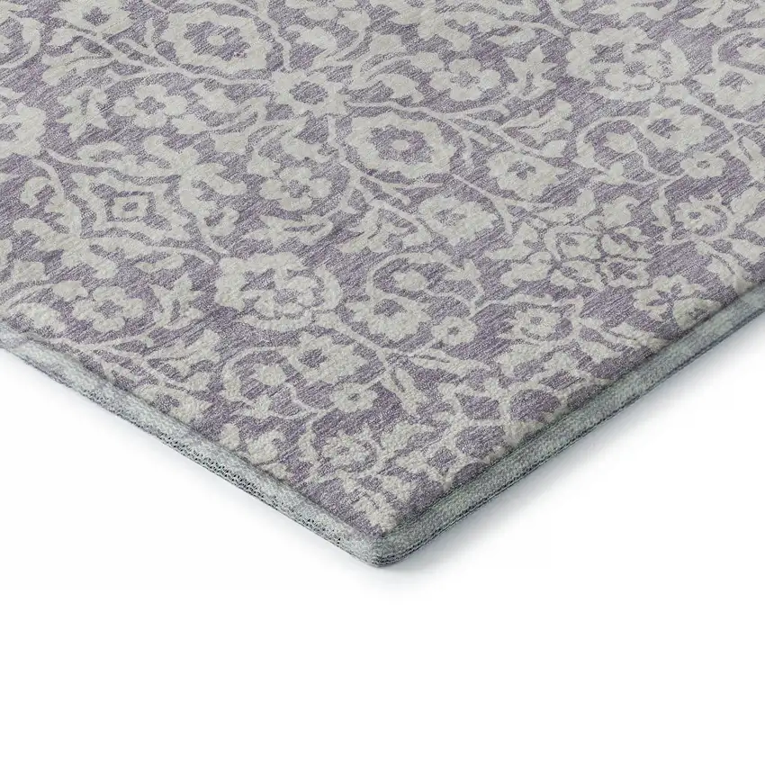 Lavender And Ivory Damask Washable Area Rug With UV Protection Photo 8