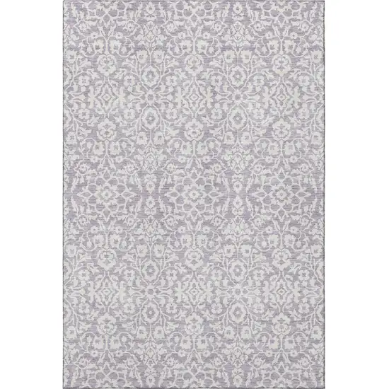 Lavender And Ivory Damask Washable Area Rug With UV Protection Photo 4