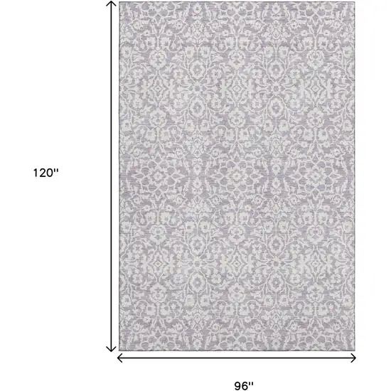 Lavender And Ivory Damask Washable Area Rug With UV Protection Photo 9