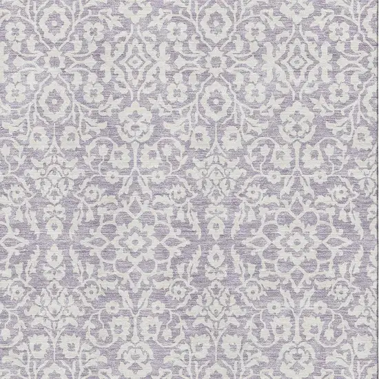 Lavender And Ivory Damask Washable Area Rug With UV Protection Photo 3