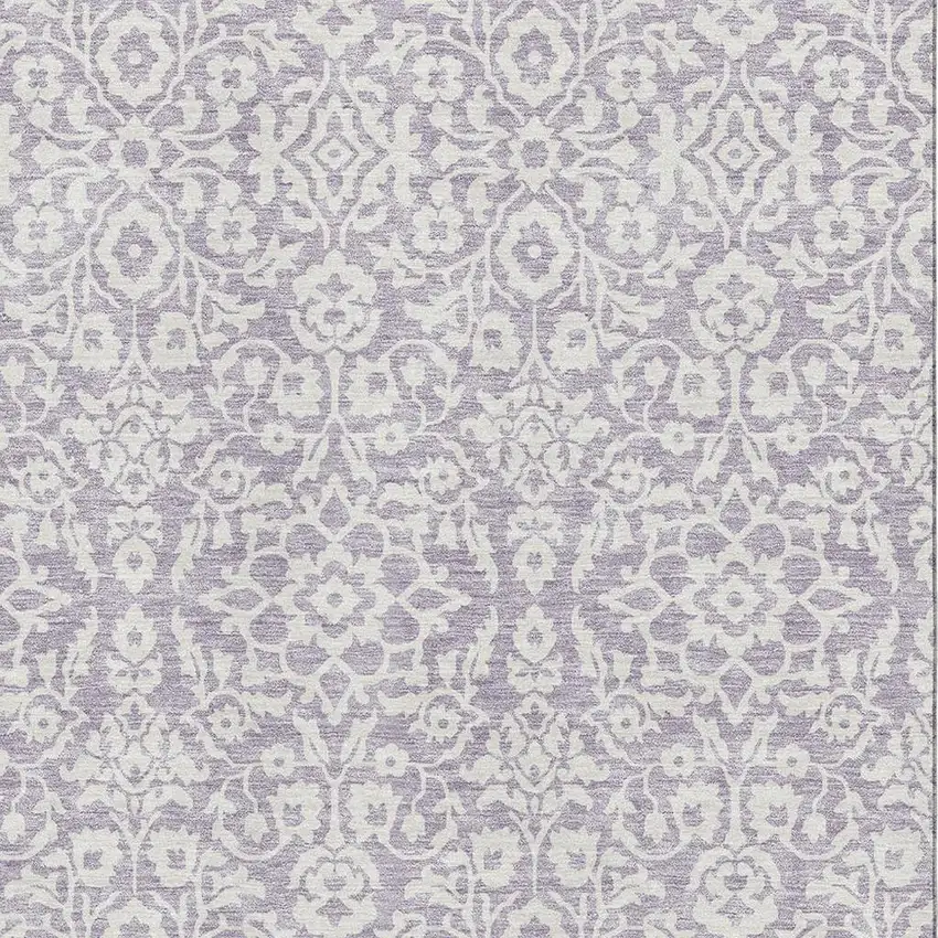 Lavender And Ivory Damask Washable Area Rug With UV Protection Photo 3