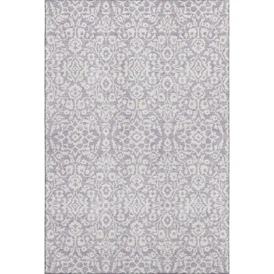 Lavender And Ivory Damask Washable Area Rug With UV Protection Photo 1