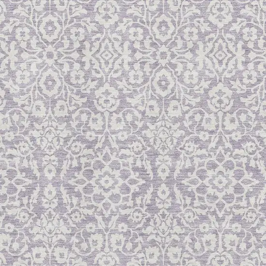 Lavender And Ivory Damask Washable Area Rug With UV Protection Photo 3