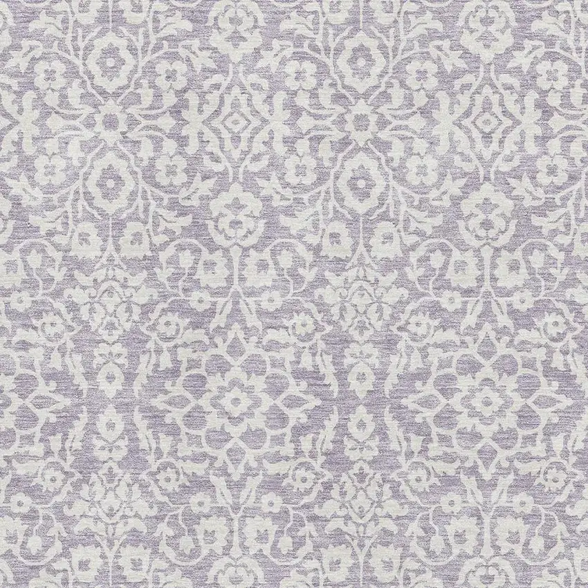 Lavender And Ivory Damask Washable Area Rug With UV Protection Photo 3