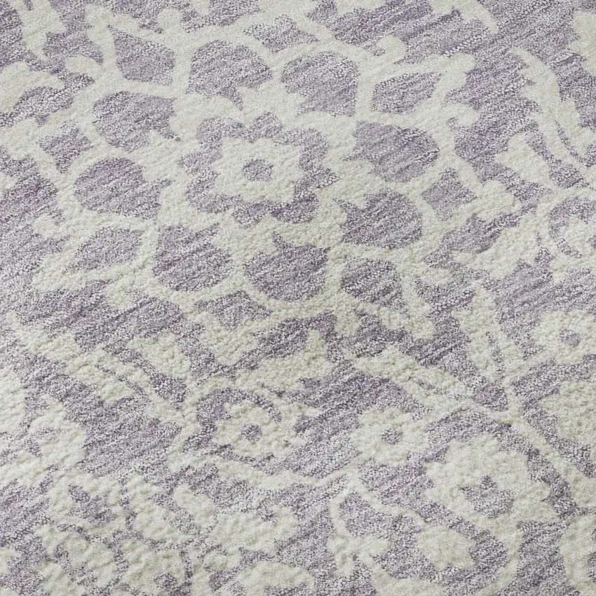Lavender And Ivory Damask Washable Area Rug With UV Protection Photo 9