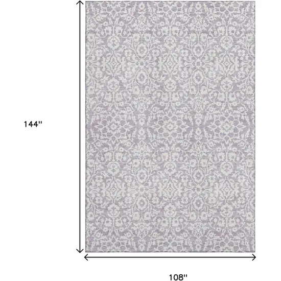 Lavender And Ivory Damask Washable Area Rug With UV Protection Photo 3