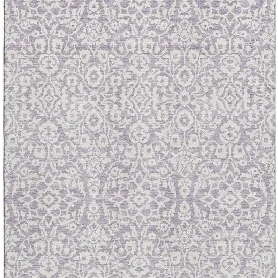 Lavender And Ivory Damask Washable Area Rug With UV Protection Photo 4