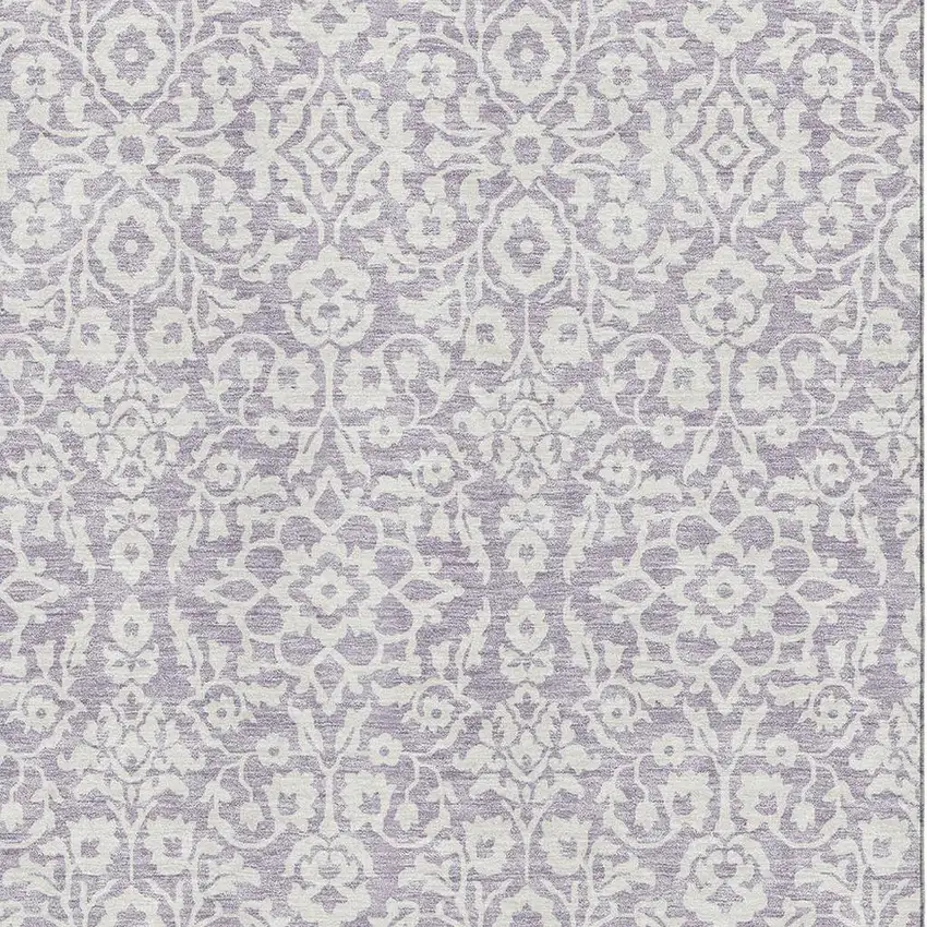 Lavender And Ivory Damask Washable Area Rug With UV Protection Photo 3