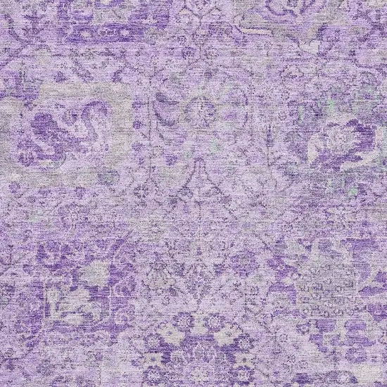 Lavender And Ivory Damask Washable Area Rug With UV Protection Photo 2