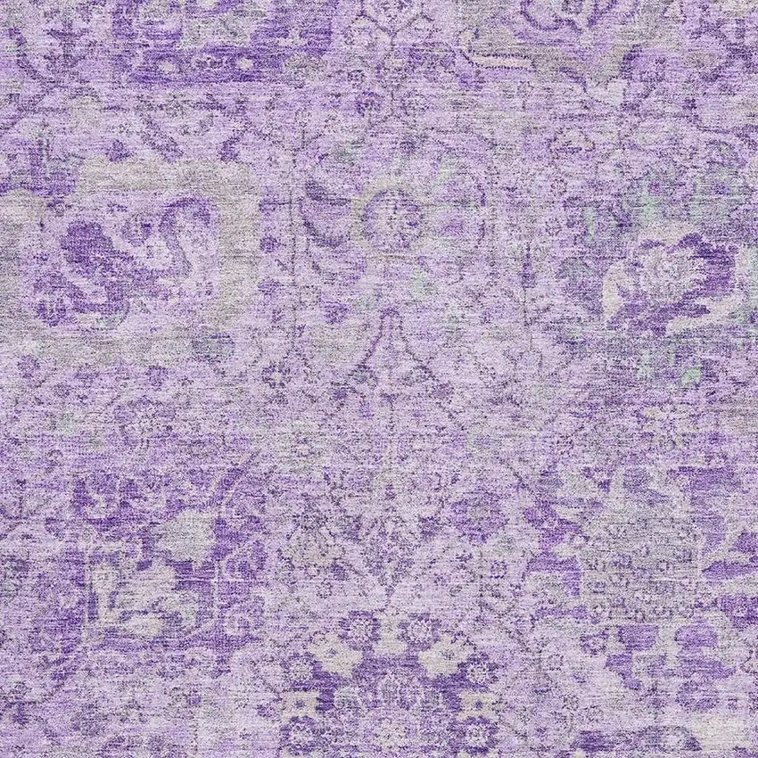 Lavender And Ivory Damask Washable Area Rug With UV Protection Photo 2
