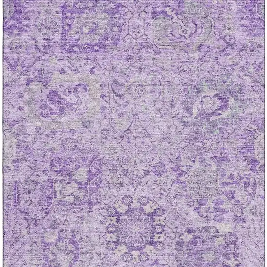 Lavender And Ivory Damask Washable Area Rug With UV Protection Photo 3