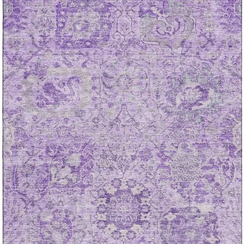 Lavender And Ivory Damask Washable Area Rug With UV Protection Photo 3