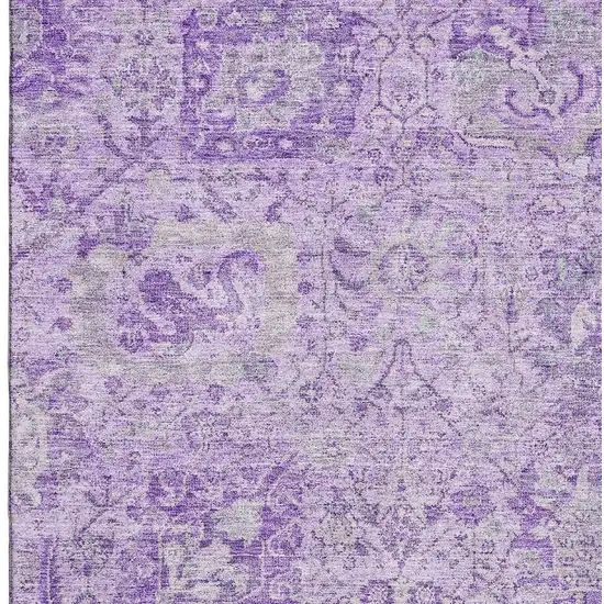 Lavender And Ivory Damask Washable Area Rug With UV Protection Photo 2