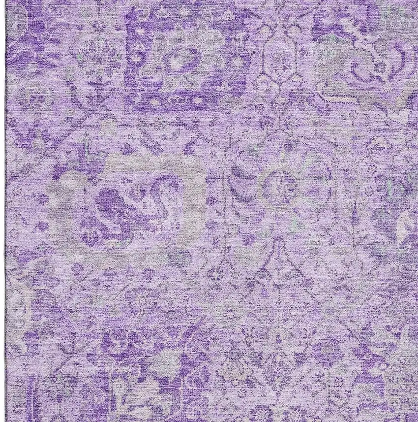 Lavender And Ivory Damask Washable Area Rug With UV Protection Photo 2