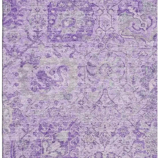 Lavender And Ivory Damask Washable Area Rug With UV Protection Photo 2