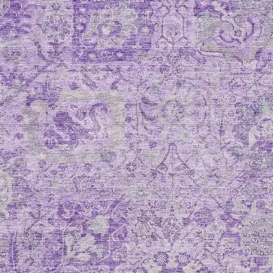 Lavender And Ivory Damask Washable Area Rug With UV Protection Photo 2