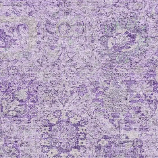 Lavender And Ivory Damask Washable Area Rug With UV Protection Photo 2