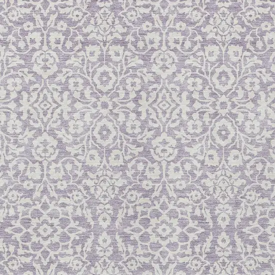 Lavender And Ivory Damask Washable Indoor Outdoor Area Rug Photo 5