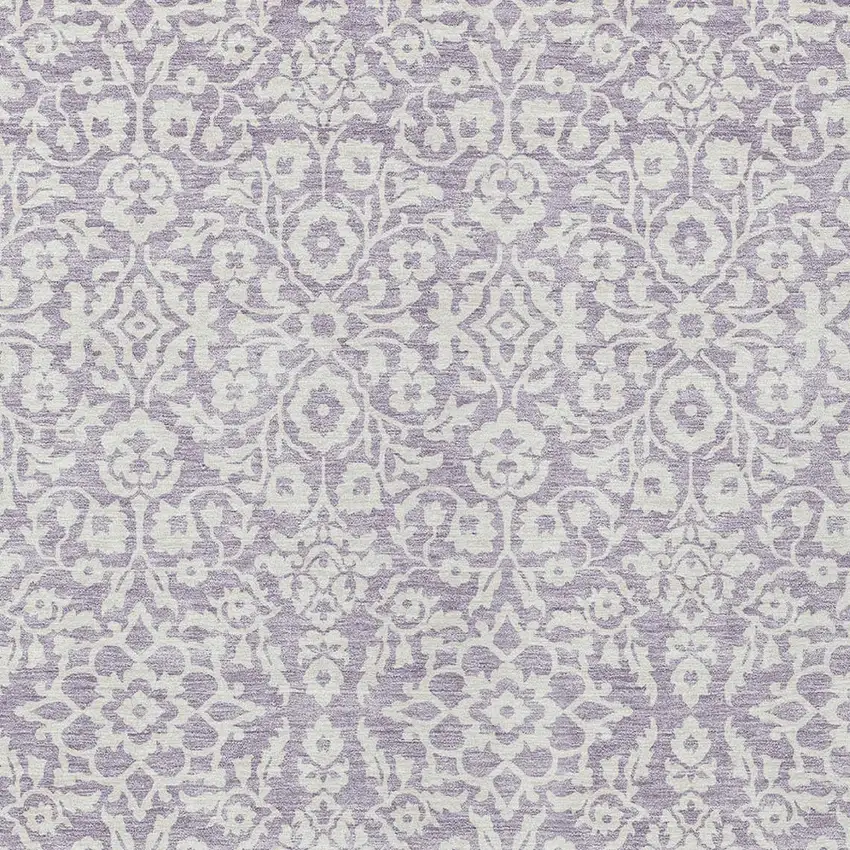 Lavender And Ivory Damask Washable Indoor Outdoor Area Rug Photo 5