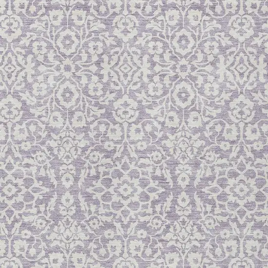 Lavender And Ivory Damask Washable Indoor Outdoor Area Rug Photo 5