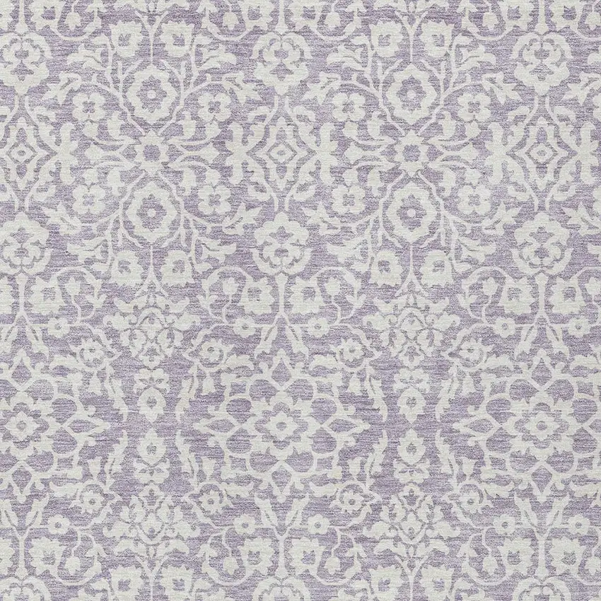 Lavender And Ivory Damask Washable Indoor Outdoor Area Rug Photo 5