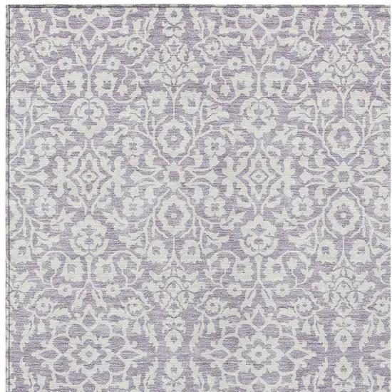 Lavender And Ivory Damask Washable Indoor Outdoor Area Rug Photo 5