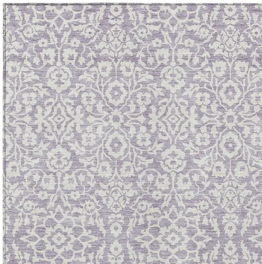 Lavender And Ivory Damask Washable Indoor Outdoor Area Rug Photo 5