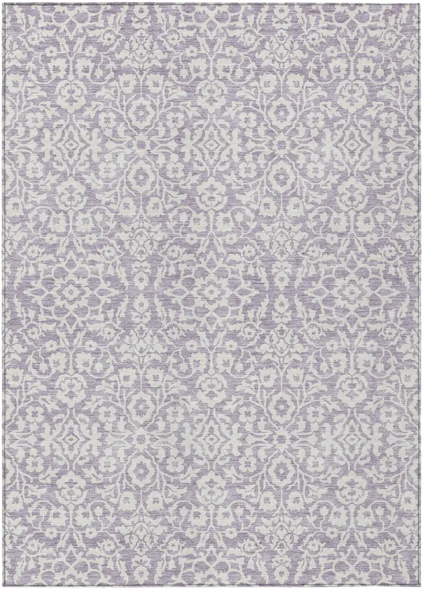 Lavender And Ivory Damask Washable Indoor Outdoor Area Rug Photo 2