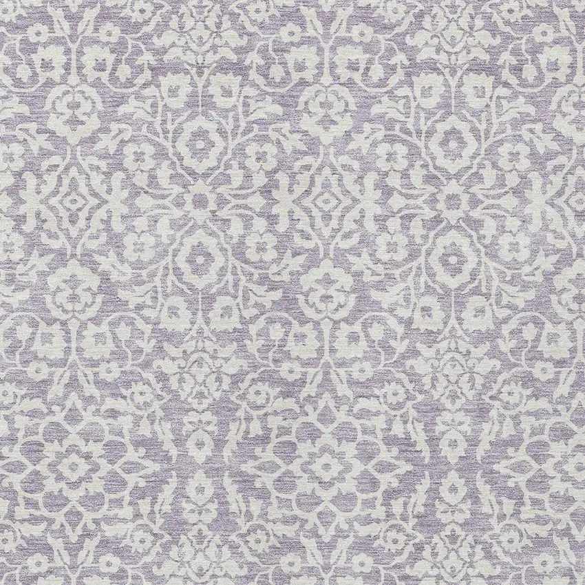 Lavender And Ivory Damask Washable Indoor Outdoor Area Rug Photo 5