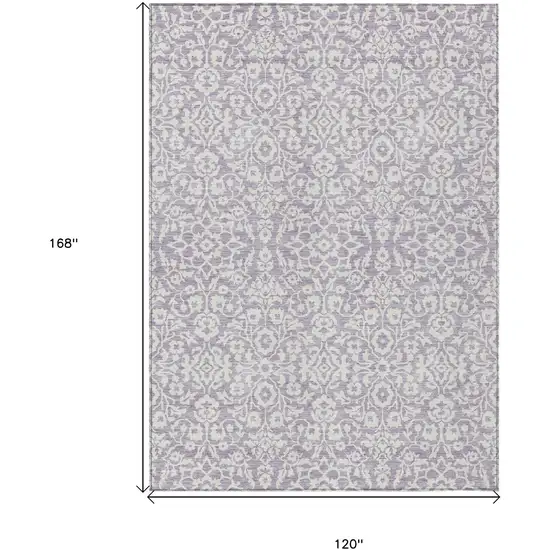 Lavender And Ivory Damask Washable Indoor Outdoor Area Rug Photo 6