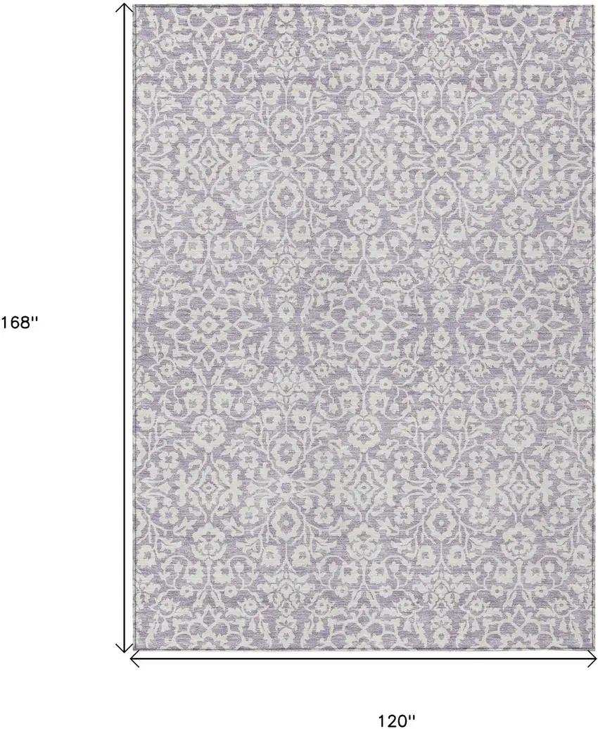 Lavender And Ivory Damask Washable Indoor Outdoor Area Rug Photo 6