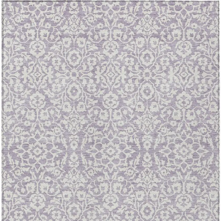 Lavender And Ivory Damask Washable Indoor Outdoor Area Rug Photo 5