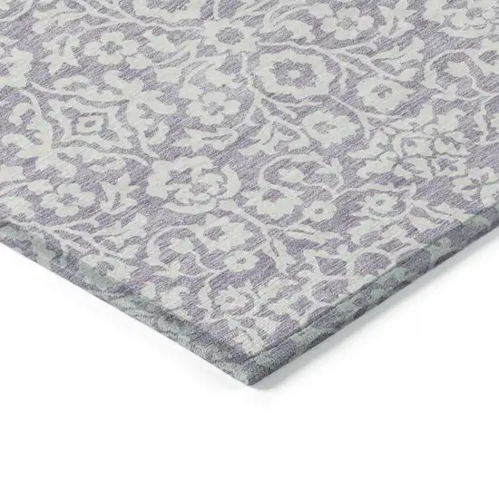 Lavender And Ivory Damask Washable Indoor Outdoor Area Rug Photo 4