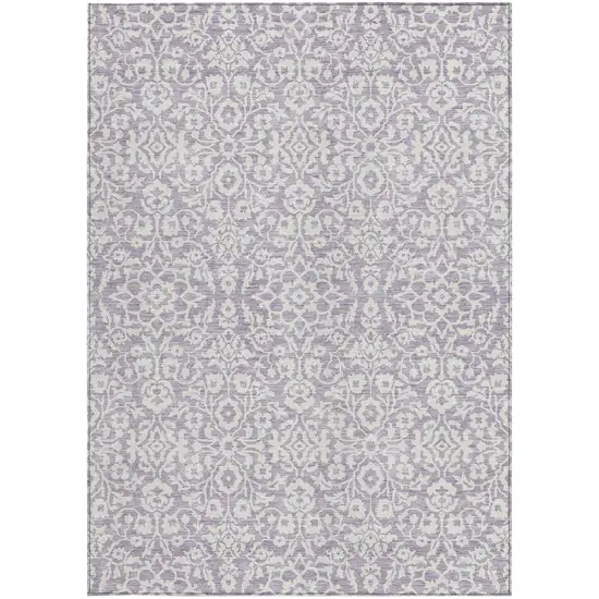 Lavender And Ivory Damask Washable Indoor Outdoor Area Rug Photo 5