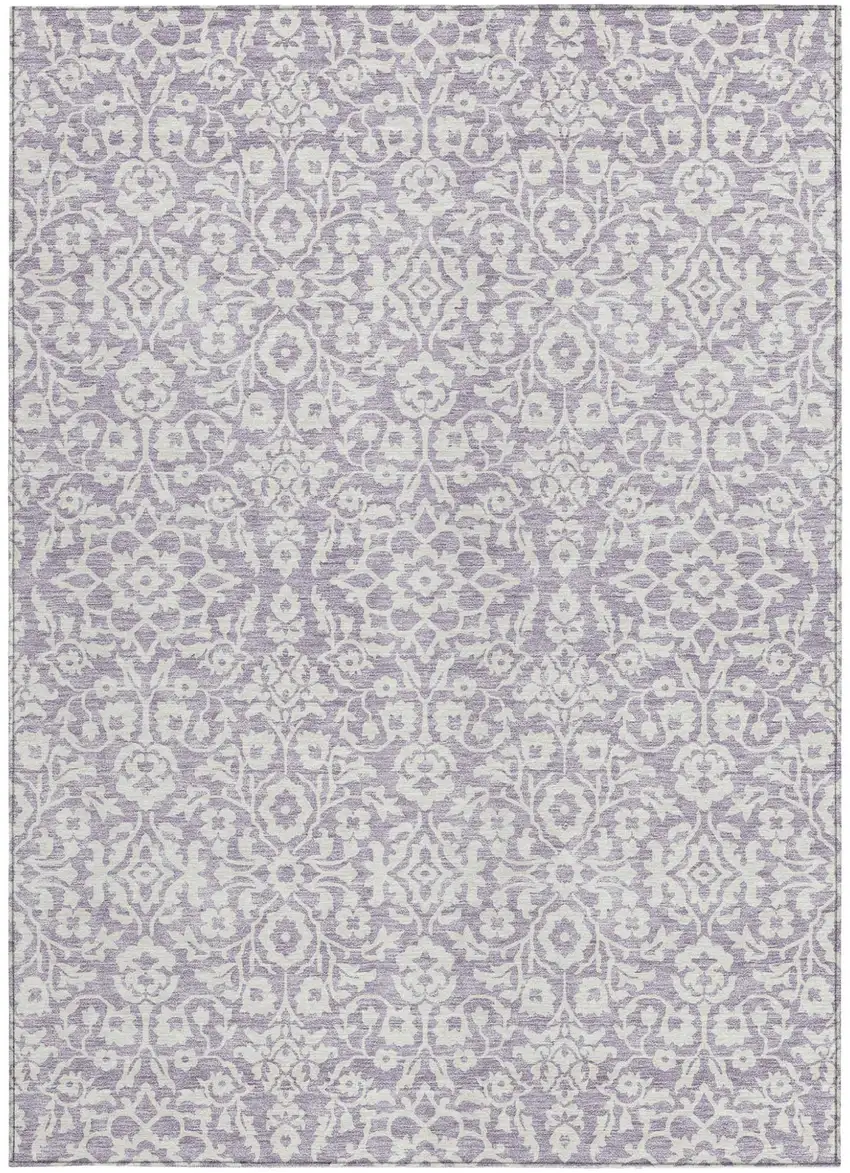 Lavender And Ivory Damask Washable Indoor Outdoor Area Rug Photo 5