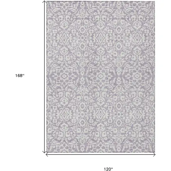 Lavender And Ivory Damask Washable Indoor Outdoor Area Rug Photo 3