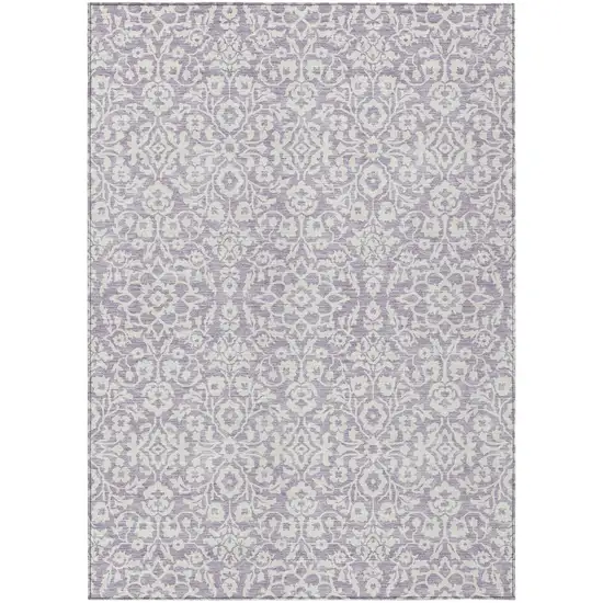 Lavender And Ivory Damask Washable Indoor Outdoor Area Rug Photo 2