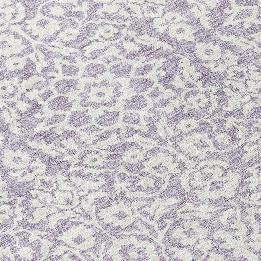 Lavender And Ivory Damask Washable Indoor Outdoor Area Rug Photo 7