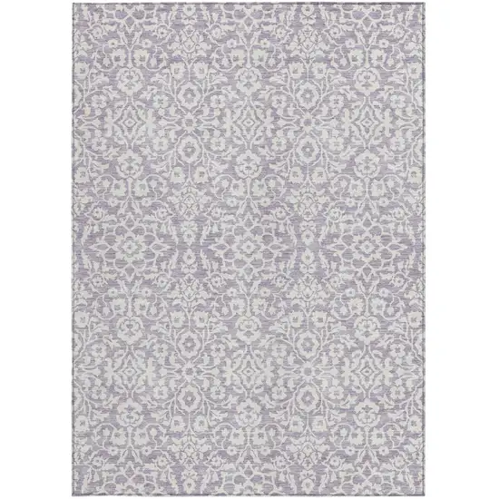 Lavender And Ivory Damask Washable Indoor Outdoor Area Rug Photo 6
