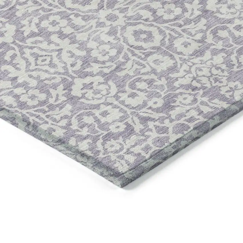 Lavender And Ivory Damask Washable Indoor Outdoor Area Rug Photo 3