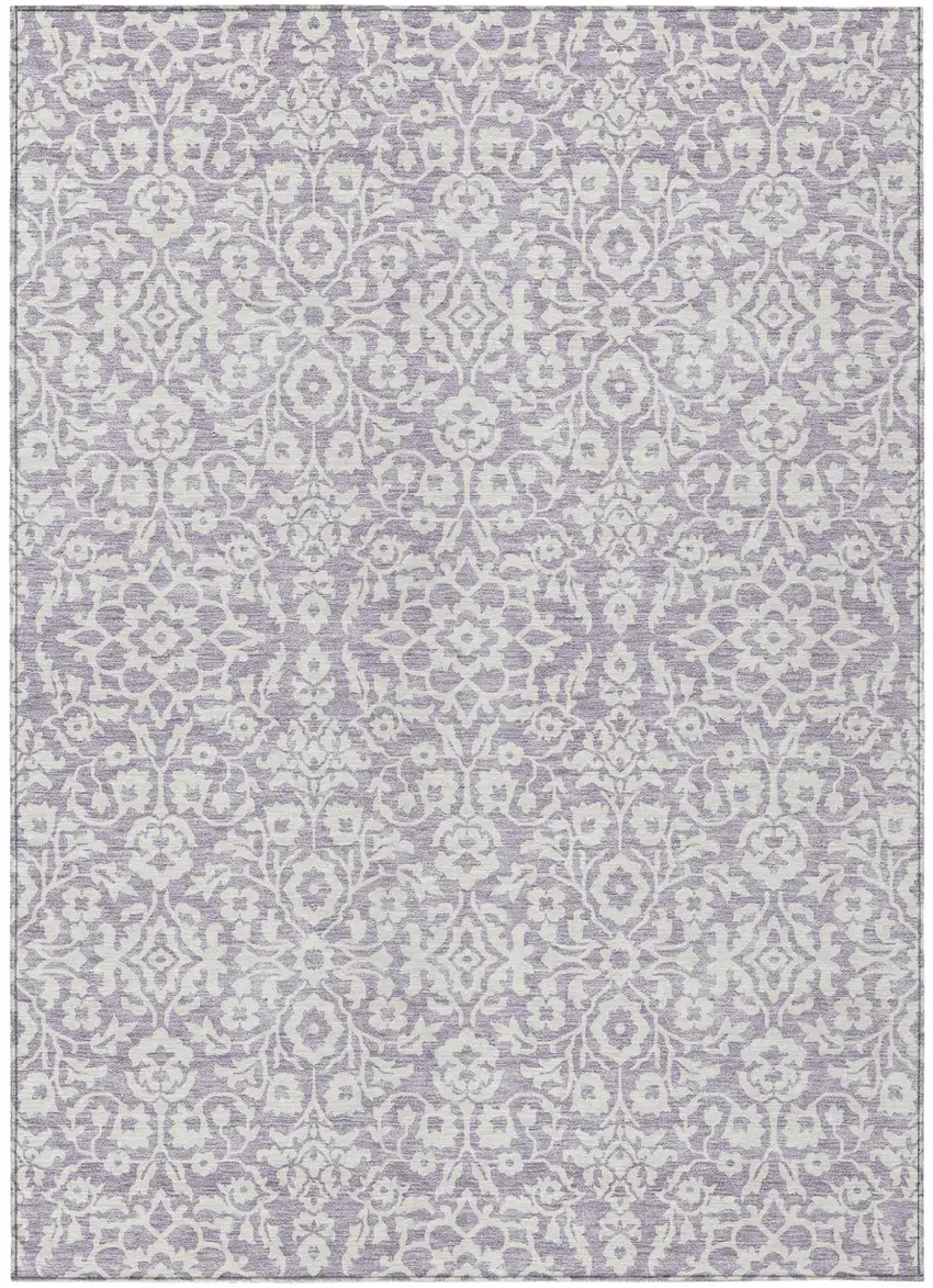 Lavender And Ivory Damask Washable Indoor Outdoor Area Rug Photo 2