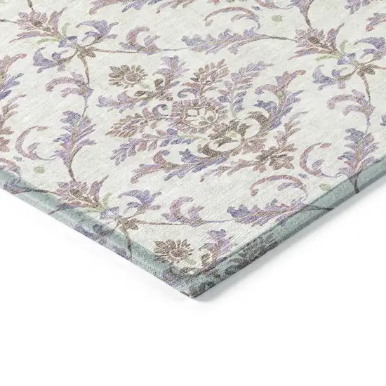 Lavender And Ivory Damask Washable Indoor Outdoor Area Rug Photo 5