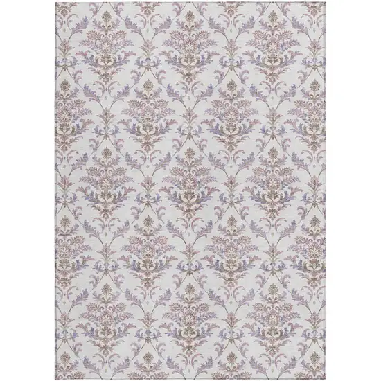 Lavender And Ivory Damask Washable Indoor Outdoor Area Rug Photo 4
