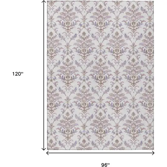 Lavender And Ivory Damask Washable Indoor Outdoor Area Rug Photo 4